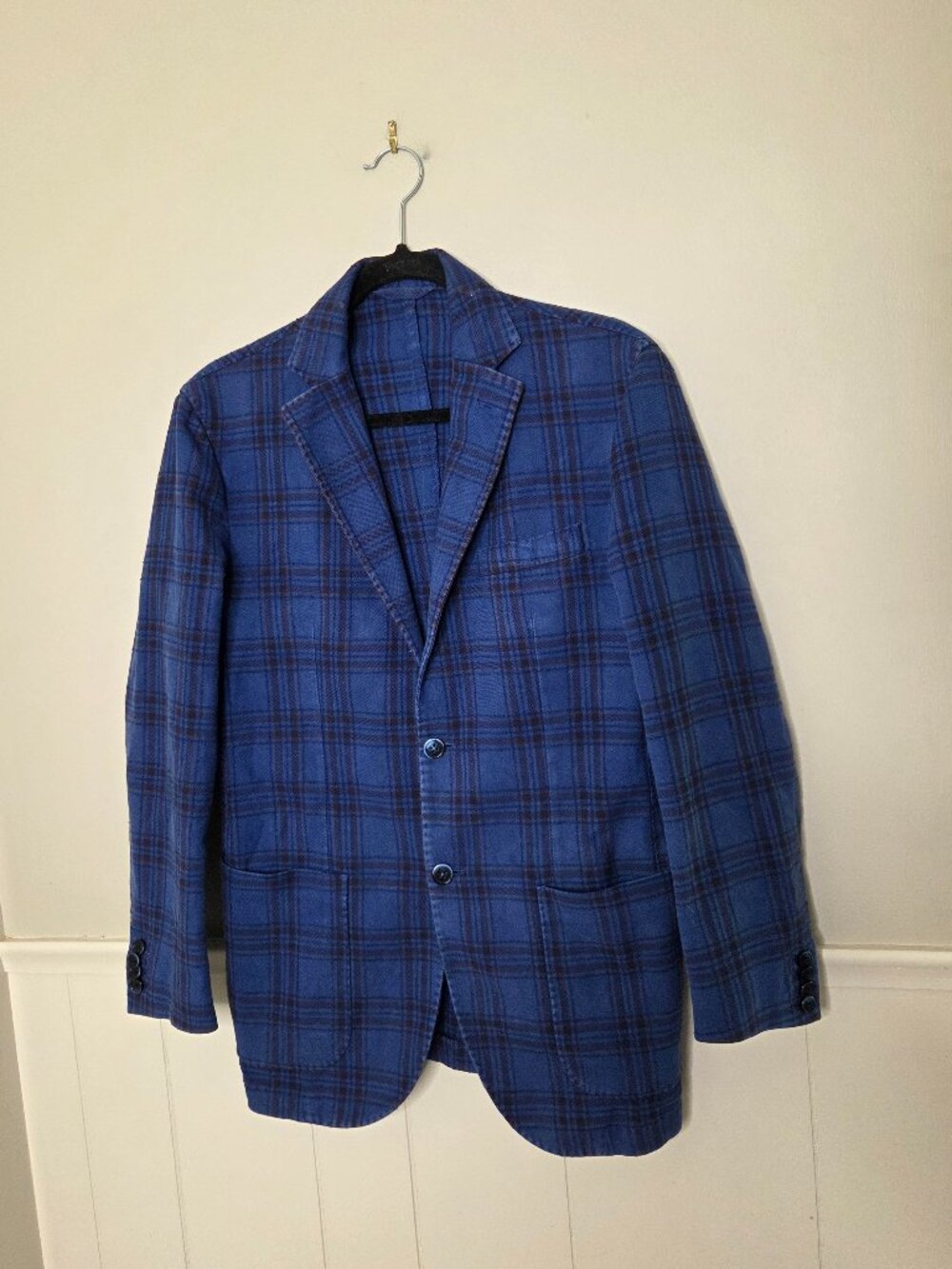 BOGGI MILANO Blue Plaid Suit Jacket Blazer